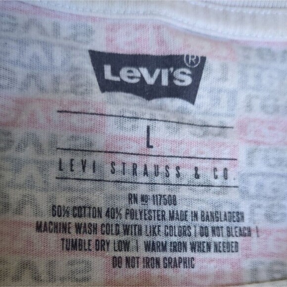 Levi's Logo Shirt Men Large Tee Unisex Crewneck Short Sleeve Red/Gray L - Picture 7 of 7